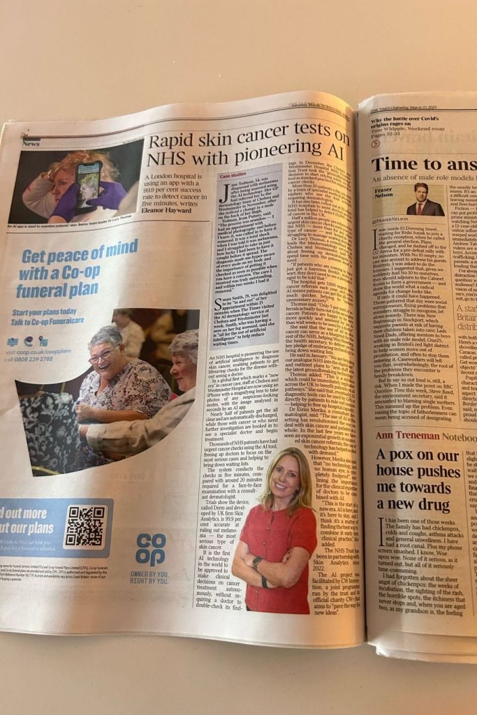 The Times 'Global first as NHS hospital uses AI for instant skin cancer checks' - The Times 